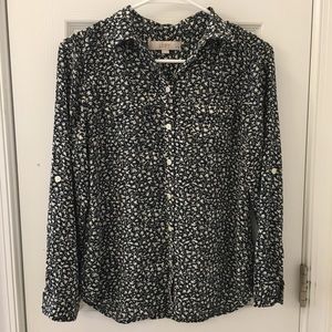 LOFT dark-blue patterned button down shirt